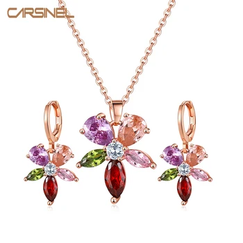 

CARSINE Brand Multicolor Cubic Zircon Wedding Jewelry Set For Women Rose Gold Necklace & Earrings Jewelry Accessories JS0659