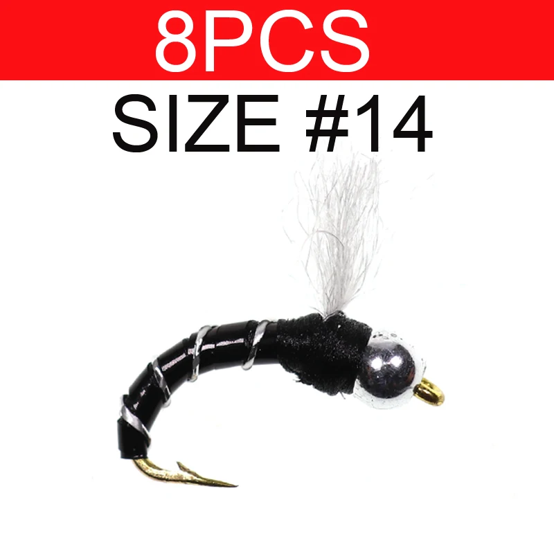 8pcs Vampfly 8 шт.#14 головка из бисера Emerger Buzzers форель и серый мух для ловли нахлыстом Нимфы лосось пресноводные мокрые мухи приманки - Цвет: 8pcs