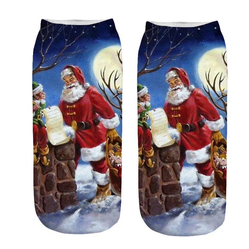 3D Christmas sports socks men and women yoga warm socks Santa Claus elk print running casual warm sports socks 30O11 (2)