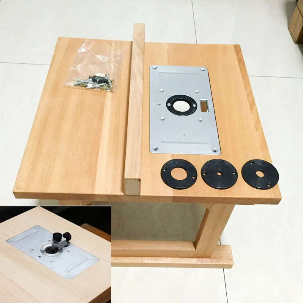 

Aluminum Router Table Insert Plate w/ 4 Rings For Woodworking Benches Router Table Plate