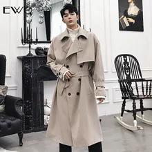 EWQ/ Весенняя Мужская ветровка, новая темпера, мужское Свободное длинное пальто, универсальная двубортная куртка для мужчин, большой размер 9Y180