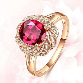 

925 Sterling Silver Red Created Ruby Flower Blossom Ring Pink CZ Flowers Big Statement Rings Women Glitzy Jewelry Emerald Ring