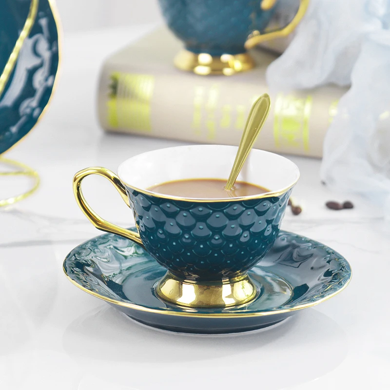 

European Tea Cups Set with Saucer Royal Ceramic Bone China Textured Porcelain Cup Canecas Cafe Criativas Taza Personalizada 50
