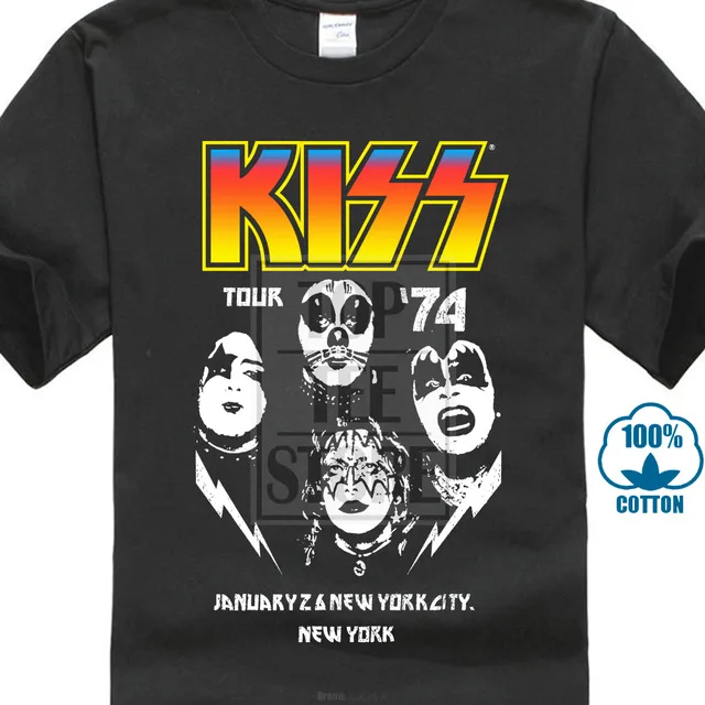 cheap Men T Shirt Custom Kiss Tour #039;74 Vintage Double Dye T Shirt Novelty Tshirt Women Casual Black Tshirt Novelty