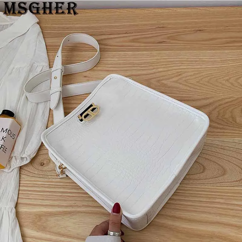 

MSGHER Stone Grain Flap Women Bag Panelled large Capacity Casual Summer Fresh Wild Shoulderband Delicate Zipper Girl Bag WB2883