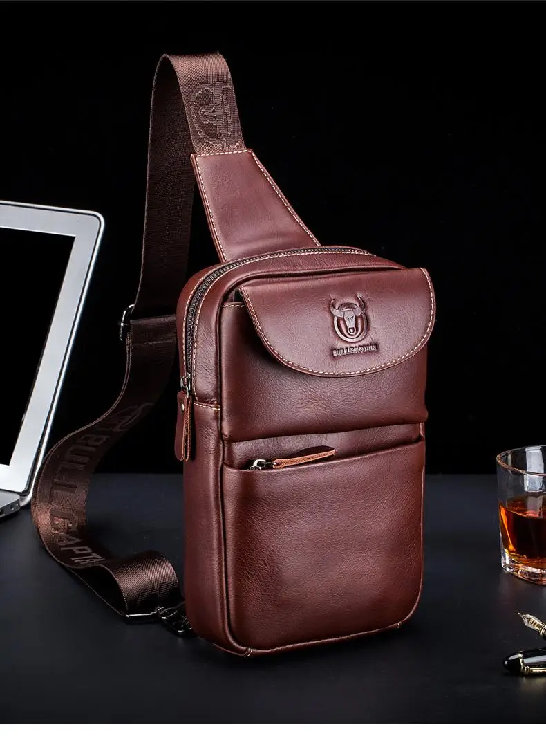 BULLCAPTAIN 2019Brand Genuine Leather Men Chest Bag Fashion Crossbody Bags for Men Small Causal Shoulder Bag Message Bags XB098