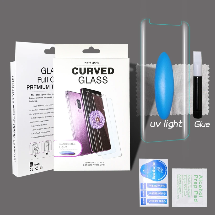 

10pcs 3D Curved Tempered Glass UV Nano Liquid Screen Protector Film For Samsung S10 E S9 S8 Plus Note 10 10+ 9 8 With Package
