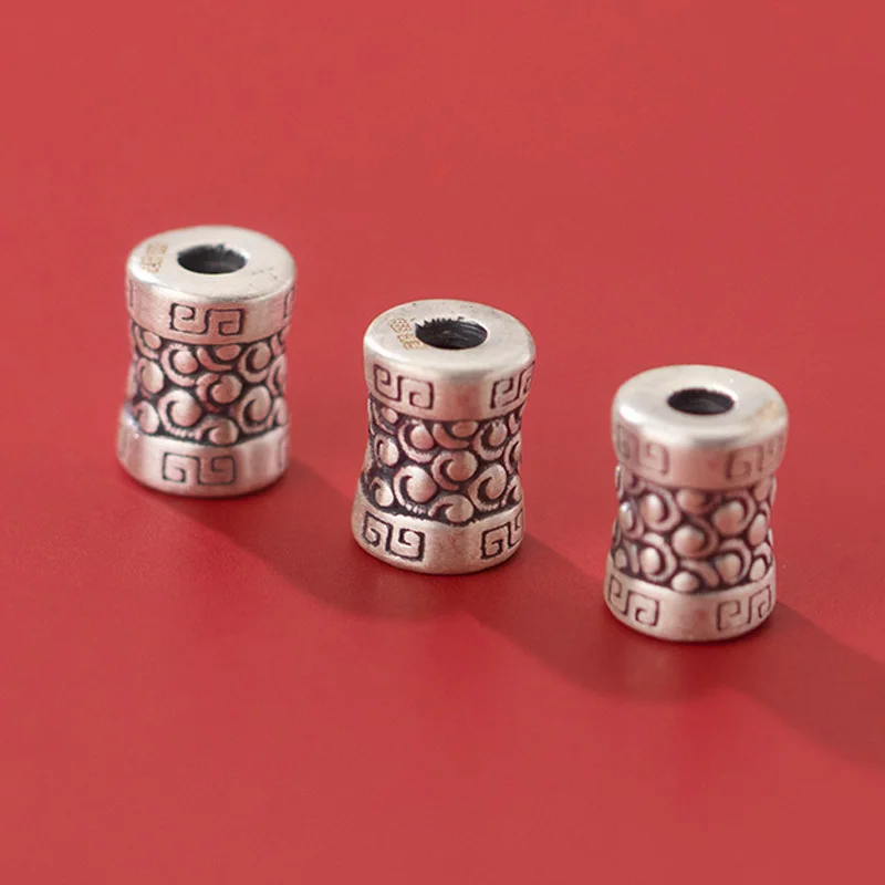 

999 Pure Silver Matte Cylinder Embossed Loose Beads 3D Craftwork S999 Manual Separation Spacer Beads DIY Jewelry Accessories