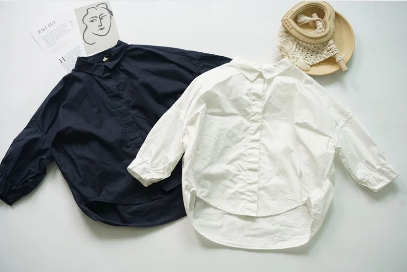 New Spring Children Long Shirts Korean Style Loose Pure Color Tops Coats Kids Chic Show Shirts