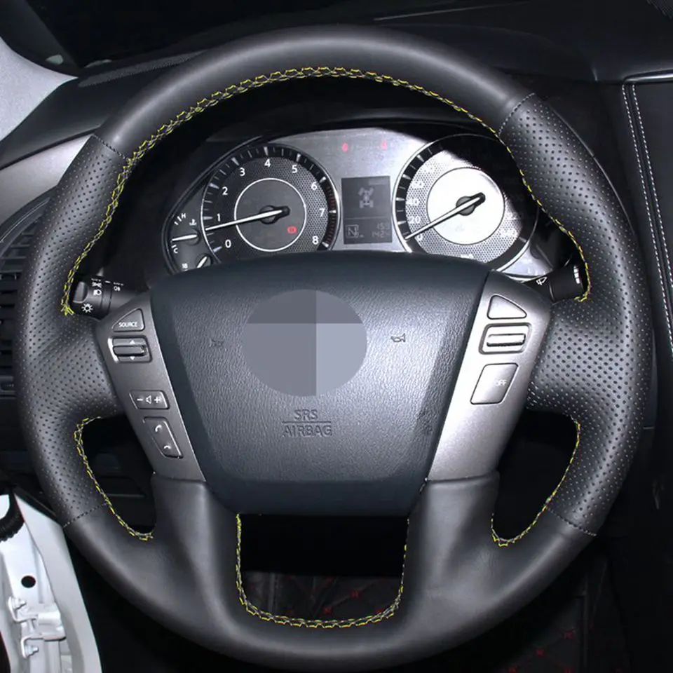Черный PU искусственная кожа ручная сшитая крышка рулевого колеса автомобиля для NV карго Nissan Patrol Armada NV Пассажирский(США) Титан