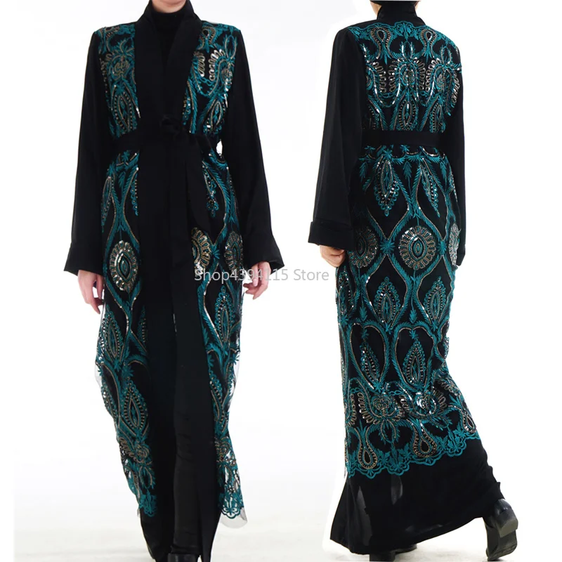 Abaya кардиган Дубайский Мусульманский Длинный плиссированный Жемчуг Цветочный Абая для женщин платье хиджаб Caftan турецкая исламская одежда