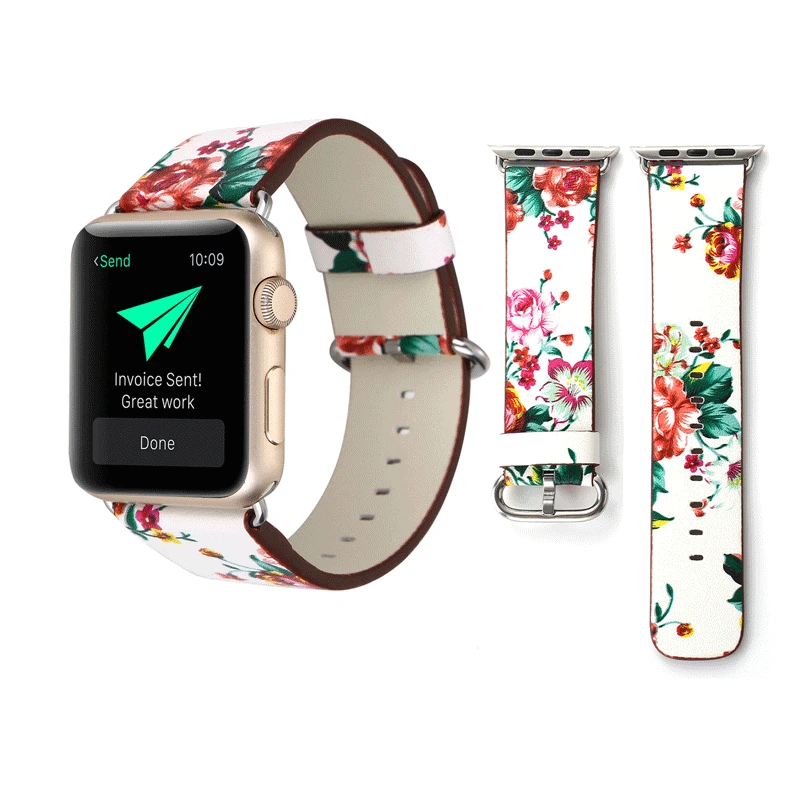 Ремешок кожаный с цветочным узором для Apple Watch повседневный браслет iwatch Series 1 2 3 4 5
