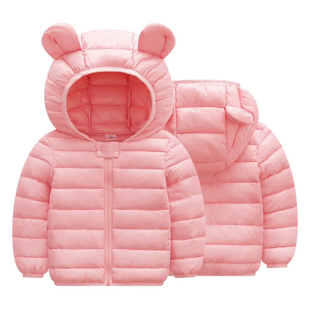 Новая зимняя куртка-пуховик для маленьких девочек детская теплая хлопковая одежда на молнии с ушами для малышей хлопковое пальто с капюшоном для малышей