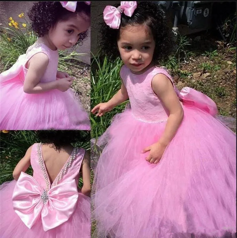 

Pink Flower Girl Dresses Kids Pageant Lace embroidered Layering Gown For Girls For Weddings First Communion Dresses