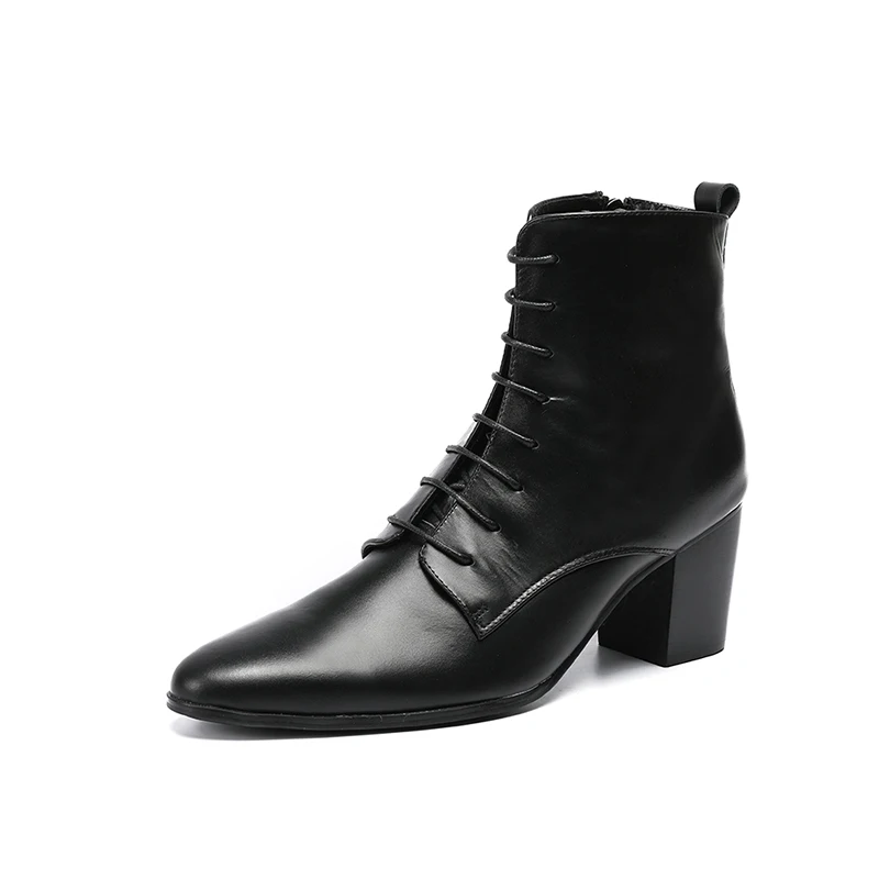

Morematch Genuine Leather Men Boots Heighten Pointed Ankle Boots Spring And Autumn Men Leather Shoes High Help Leather Boots