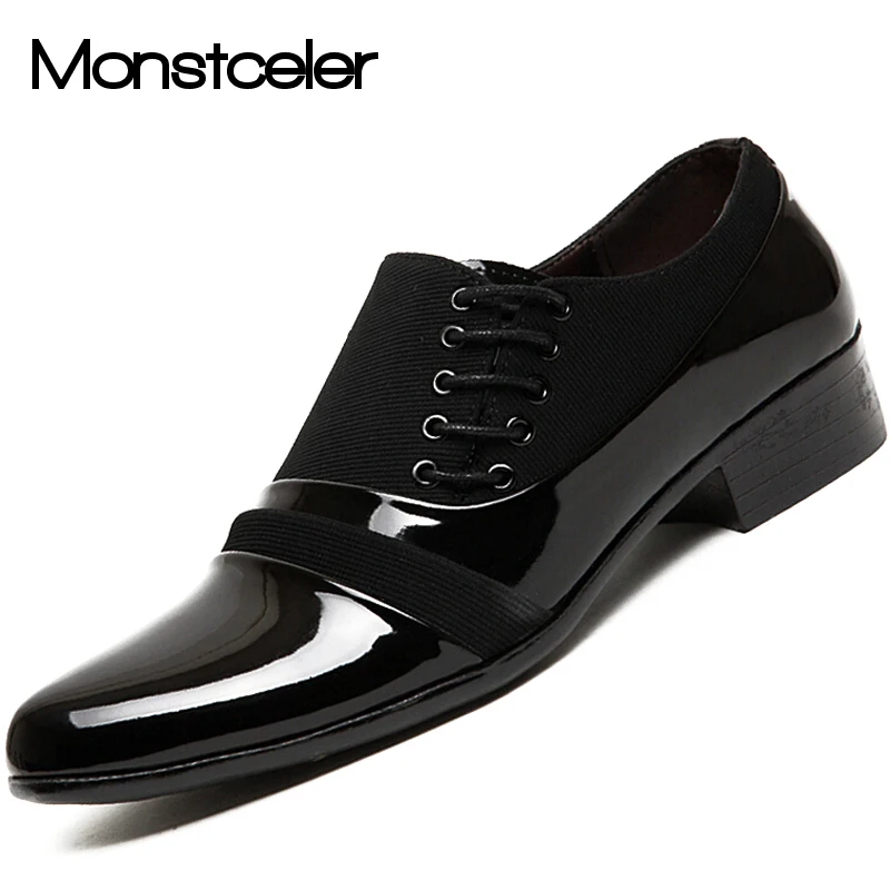 Мужские лакированные туфли Monstceler clasi черные парусиновые на плоской подошве