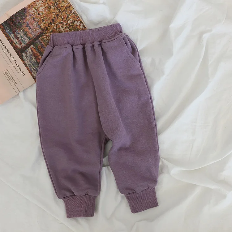 Осенние свободные штаны-шаровары из чистого хлопка для мальчиков и девочек, 5 цветов детские однотонные повседневные брюки детские школьные штаны