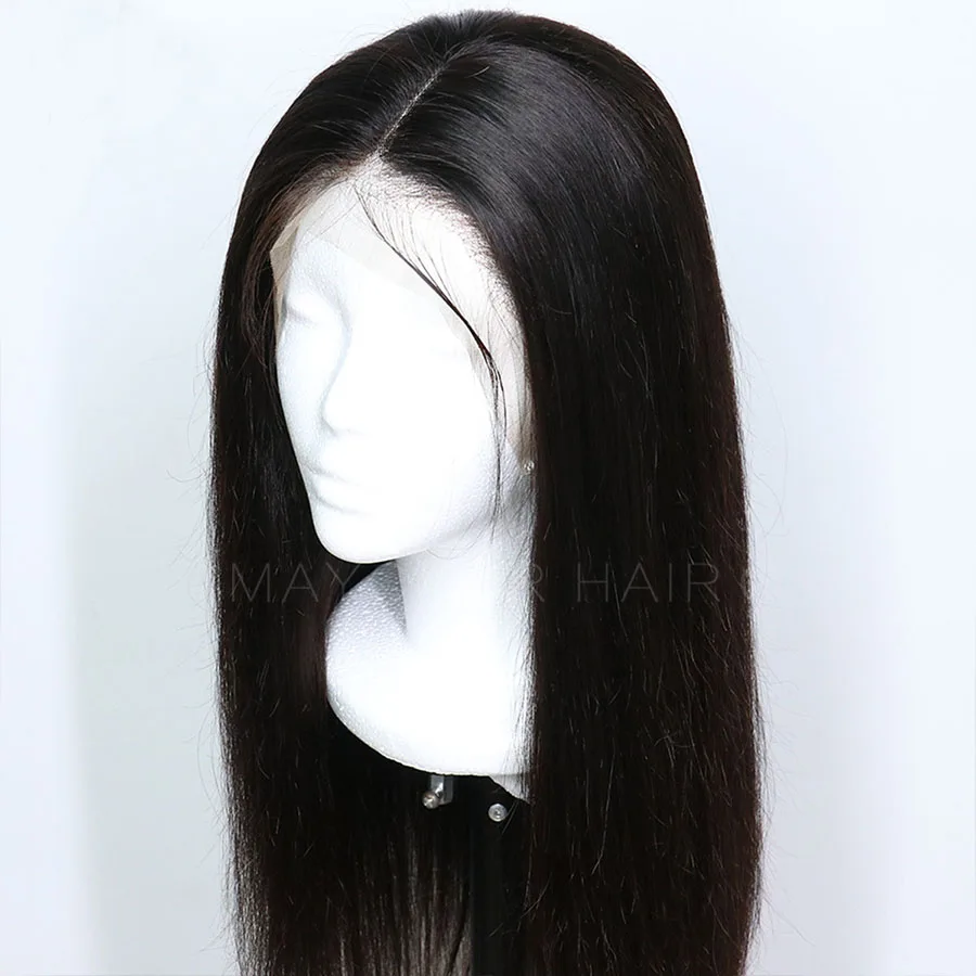 Maycaur Black Color Long Straight Synthetic Lace Front Wigs For Black Women Gluless Wig with Natural Hairline (5)