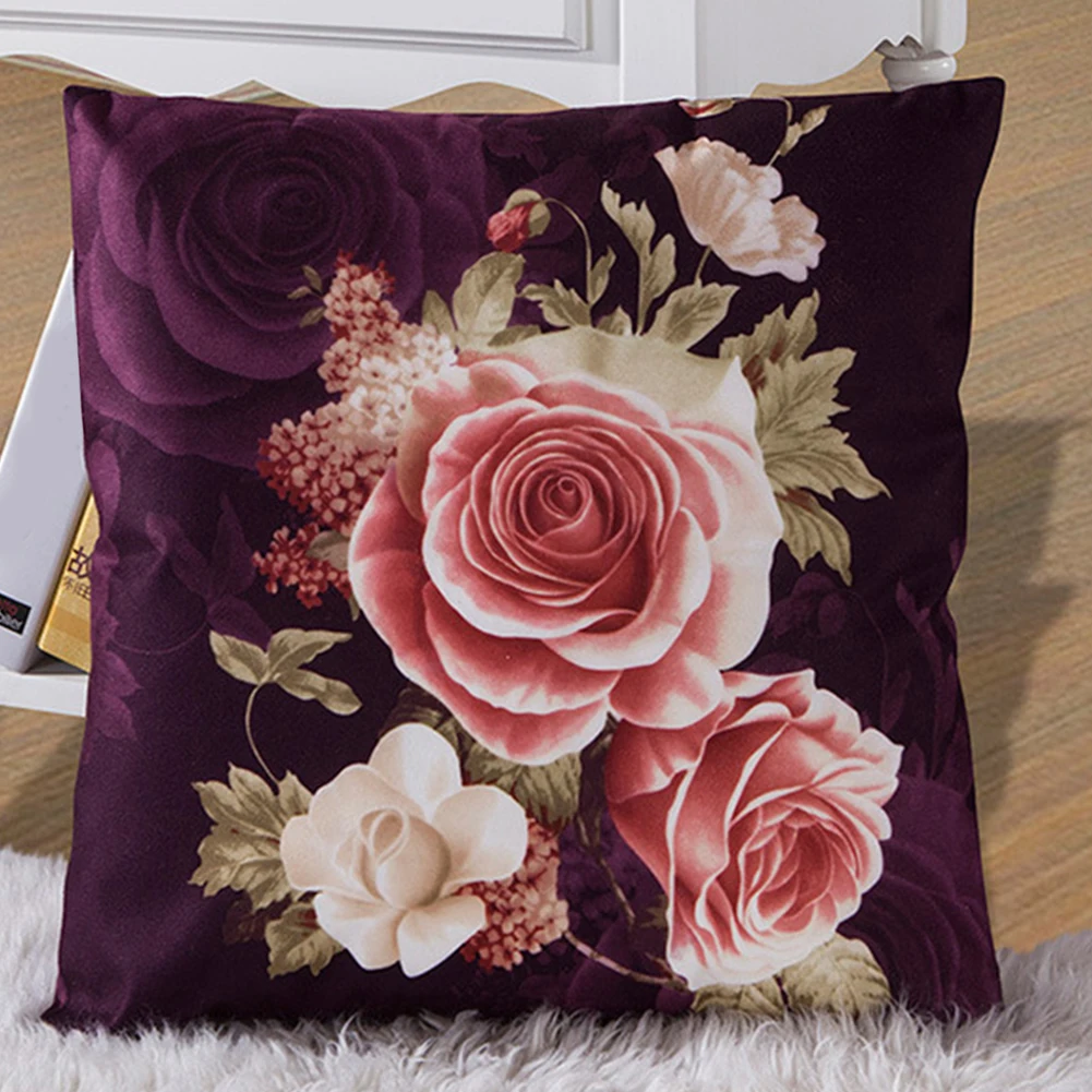 45cm X 45cm Vintage Rose Throw Pillow Case Car Sofa Shell Home Decoration - Цвет: Wine