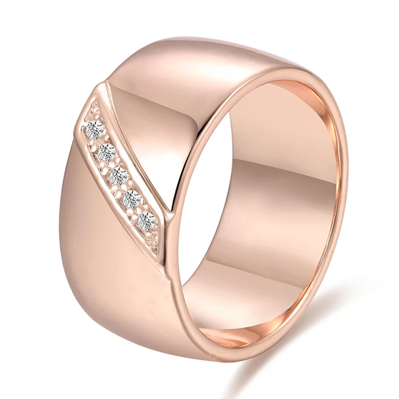 Women Unisex 585 Rose Gold Color White Cubic Zircon Round Rings 10mm
