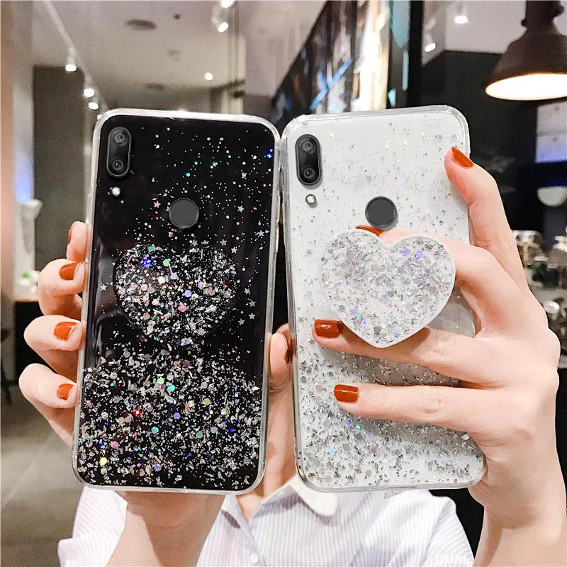 Coque avec support à paillettes pour Huawei, compatible modèles Y7A, Y7P, Y9, Y7, Y5, Y6 Prime 2019, Honor 10i, 9X, 8X, 8A, 10 Lite, 20 Pro, 9A, 9C, 8S, 20_voghion.com