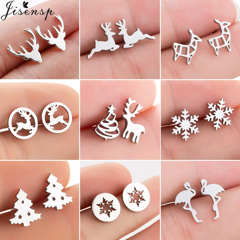 

Jisensp Cute Deer Animal Stud Earrings Small Snow Earing for Girls Kid Stainless Steel Christmas Jewelry Earing Women pendientes