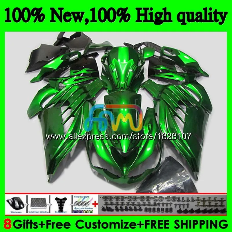 Инъекции для KAWASAKI ZX-14R ZX14R для детей возрастом 12, 13, 14, 15, 16, 17, 24BS. 47 ZZR1400 ZX 14R блеск зеленый 2012 2013 обтекатель