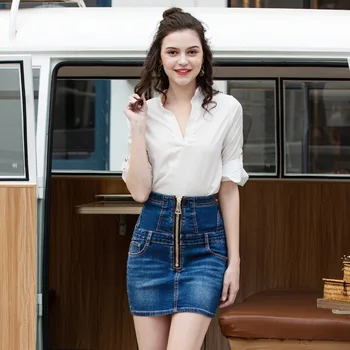 

Summer 2020 New Women's High Waisted Lace-up Back Plus Size Mini Denim Jean Pencil Skirt