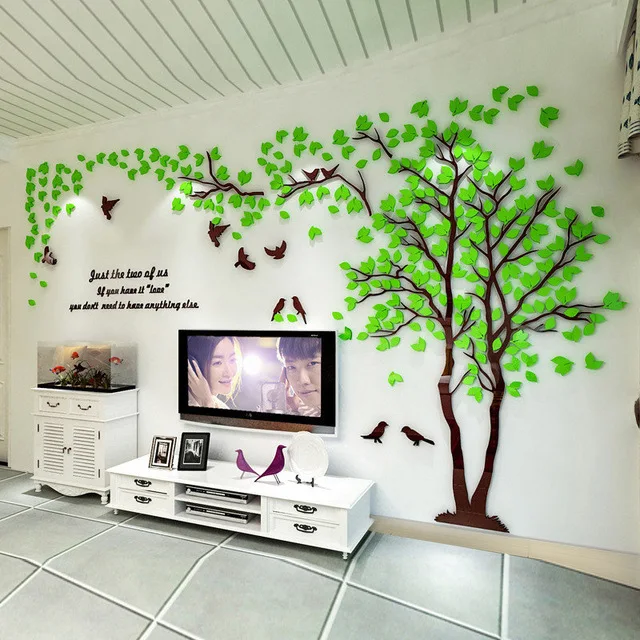 56 3D дерево Акриловые зеркальные наклейки на стену DIY Искусство ТВ задний план стены постер для декорации дома спальни гостиной стены стикеры s - Цвет: Light Green RIGHT