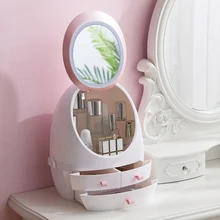 Коробка для хранения косметики ящик для хранения с зеркалом светодиодный с ночной Светильник HD зеркало для макияжа женские креативные инструменты для макияжа
