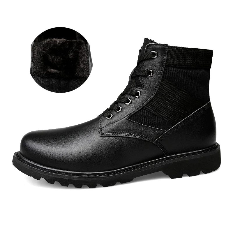 Black With Fur Boots VESONAL/брендовые зимние ботинки из натуральной кожи; Новые короткие плюшевые зимние ботинки для мужчин и взрослых; повседневные мужские Ботильоны; удобная обувь в деловом стиле - Цвет: Black With Fur Boots