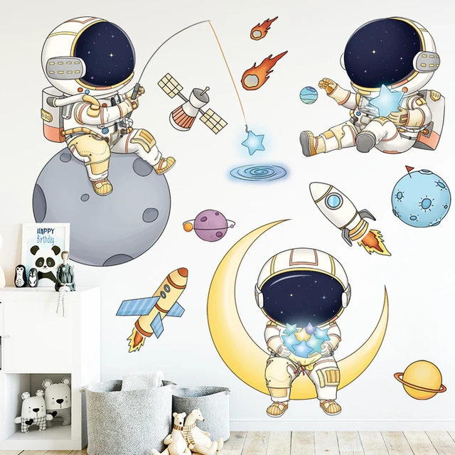 Stickers muraux pour chambre d'enfant motifs fusée et planètes