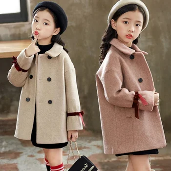 

Kid's Clothes Children's Woolen Coat Girls Wool Collar Coat Autumn and Winter 2020 New Princess Thickness Girl's Outwear 13T