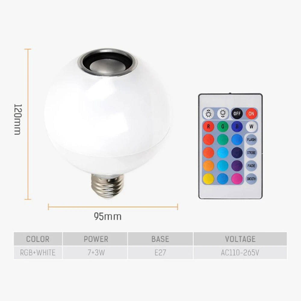 

E27 RGBW LED Bluetooth Music Bulb Led Color Changing Magic Bulb Smart Light Lamp 220V 110V With RGB + White Remote