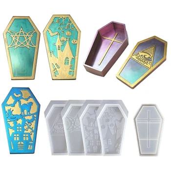 

4 Types Coffin Shape Resin Molds Crystal Sarcophagus Epoxy Silicone Tools Halloween Ornament