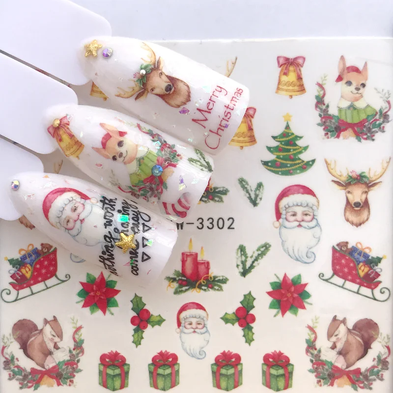 1 шт. рождественские маникюрные наклейки для ногтей художественная вода осенний слайдер кленовые пальмы Санта наклейки с Сантой аксессуары для ногтей подарок на год