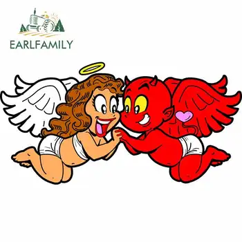 

EARLFAMILY 13cm x 6.8cm For Angel And Devil In Love Car Accessories The Whole Body Cartoon Funny Car Stickers Vinyl 3D Decal