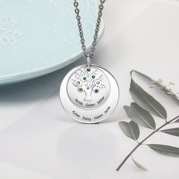 

Custom Engraved Name Tree of Life Pendant Necklace With 7 Birthstones Stainless Steel Personalized Gifts for Women Mom Grandma