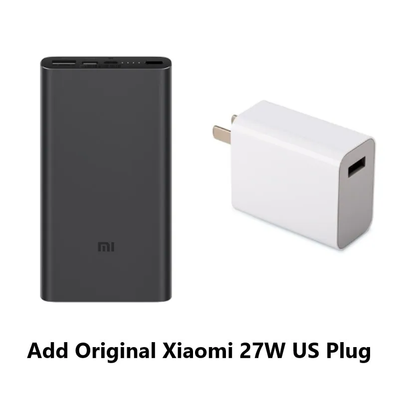 Xiao mi power Bank 3 10000 мАч PLM12ZM usb type C QC3.0 Быстрая зарядка mi power bank 10000 портативное зарядное устройство Poverbank - Цвет: Add 27W US Plug