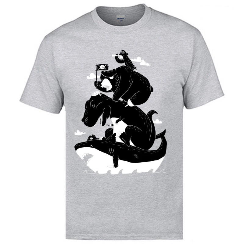 Plain Men T Shirt Best Brave Pirates Design Bear Shark Dinosaur Pure Cotton Short Sleeve Casual Tee-Shirts Free Shipping | Мужская
