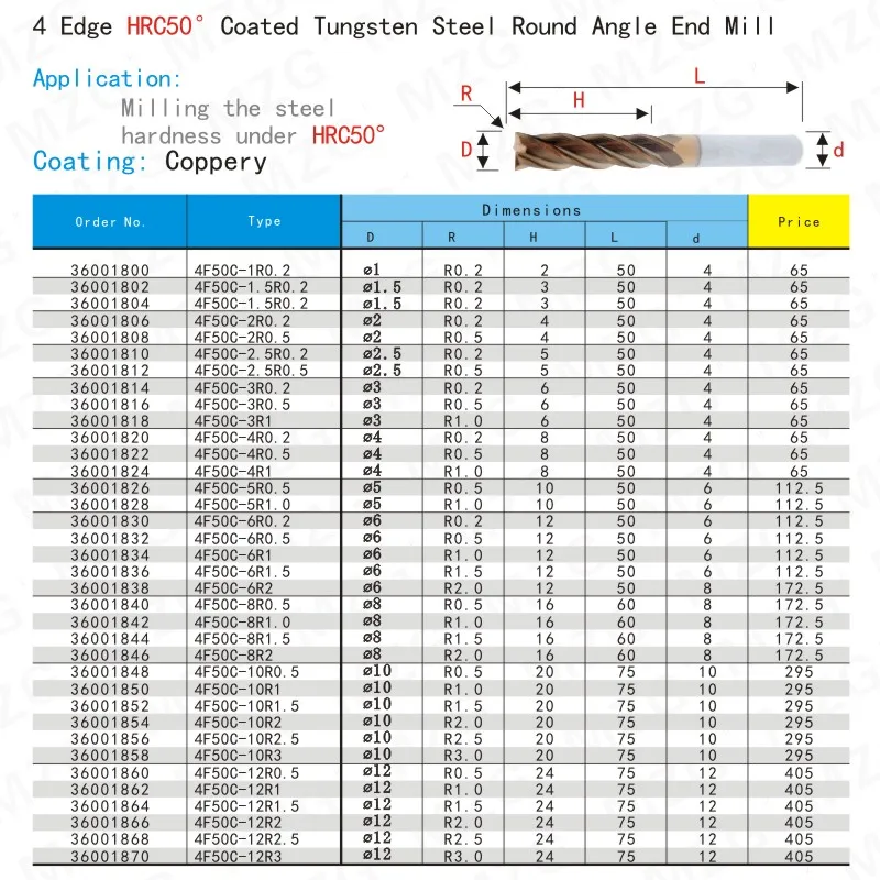 Mocask 4 флейты HRC50 резак обработки стали 3R0. 5 6R1 прямой хвостовик инструмент твердосплавный круглый нос Концевая фреза