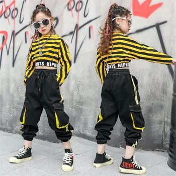

Girl sets 2020 western hip-hop domineer crop navel sports cargo pants fashion children street dance runway clothes