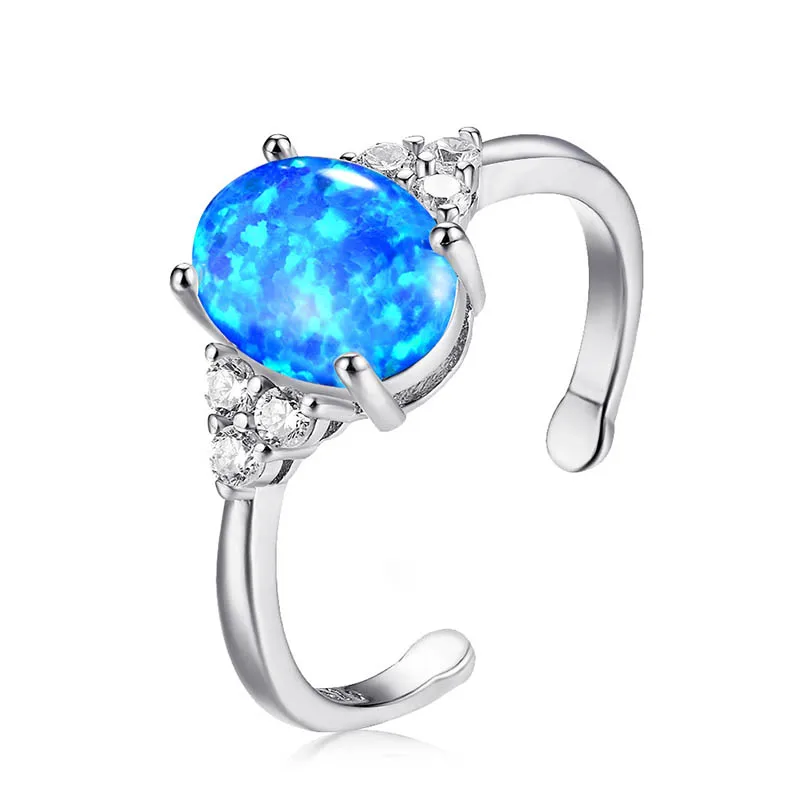 silver blue Bague Ringen кольца из стерлингового серебра 925 пробы для женщин с овальным голубым опалом, драгоценным камнем, для свадьбы, вечеринки, помолвки, серебряные ювелирные изделия - Цвет камня: silver blue