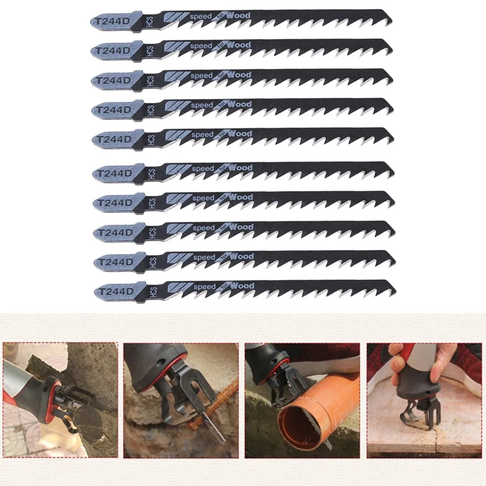10Pcs T244D HCS Jig Saw Blades High Carbon Steel Blades For Woodworking Cutting Board Plastic Fiber Power Tools Accessories jig saw blades