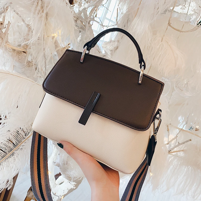 

2019 Female Brand Handbag Hit Color Shoulder Bag Women Fashion Crossbody Messenger Bag Wide Strap Small Square Bags European
