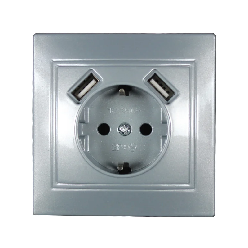 

USB Wall Socket Free shipping Double USB Port 5V 2A Usb enchufes para pared prise high quality usb murale GREY color L2-01H