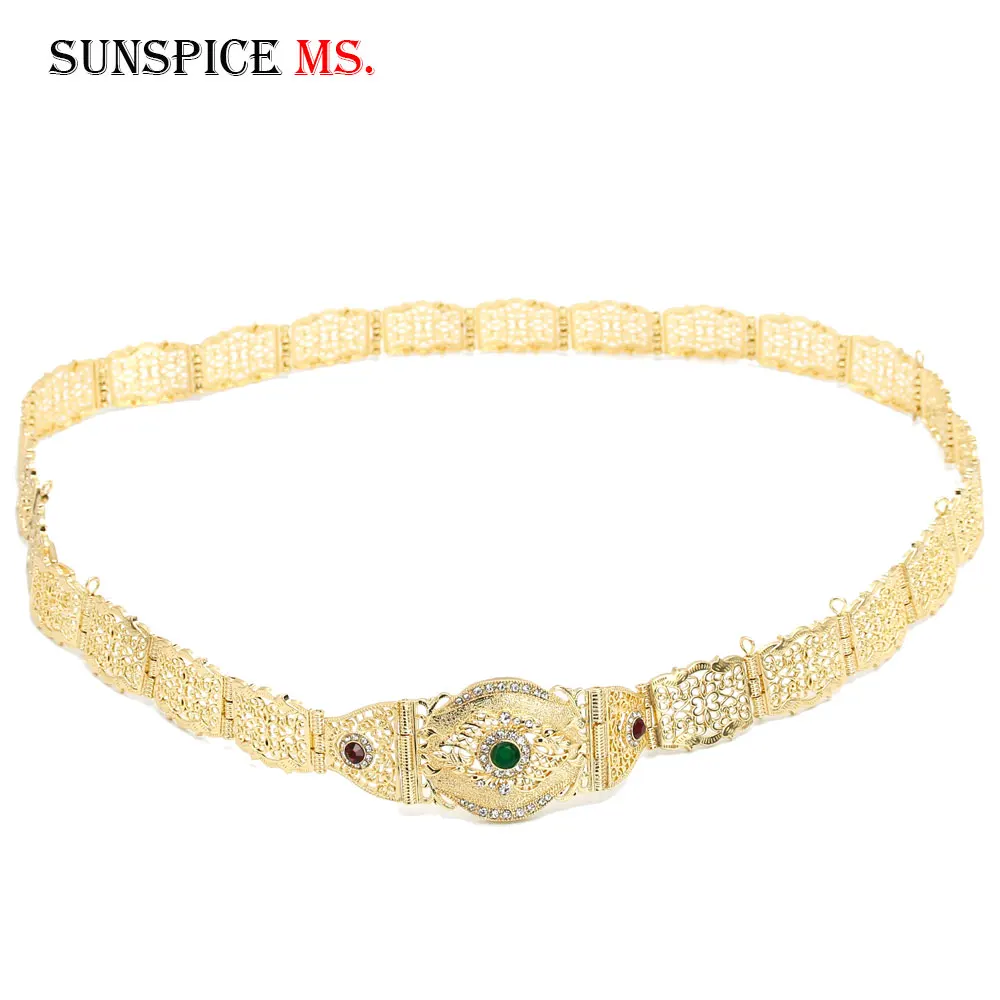 SUNSPICE-MS Мода Европейский свадебный пояс-цепочка для женщин золотой цвет Разноцветные кристаллы украшение с зажимом Регулируемая длина
