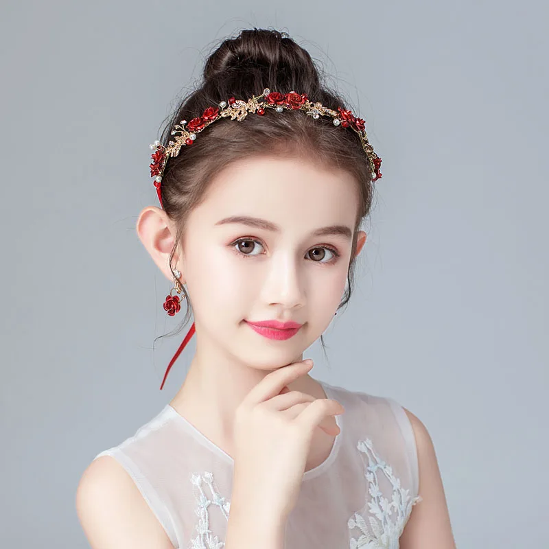 Children's princess hair accessories earrings set girls hair lead the flower Hanfu headdress birthday dance performance children s princess hair accessories earrings set girls hair lead the flower hanfu headdress birthday dance performance