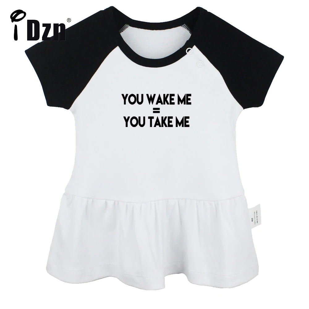

iDzn Summer NEW You Wake Me You Take Me Baby Girls Funny Short Sleeve Dress Infant Cute Pleated Dress Soft Cotton Dresses Clothe