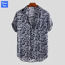 Summer Short Sleeve Leopard Print Shirt Men 2020 Lapel Neck Loose Button Up Blouse Breathable Streetwear Sexy Shirts Men